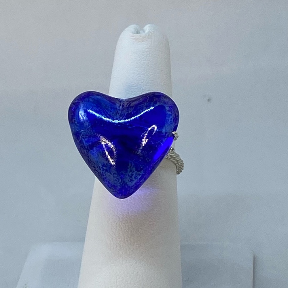 Handmade Blue Heart on Twisted Silver Tone Ring - Picture 11 of 15